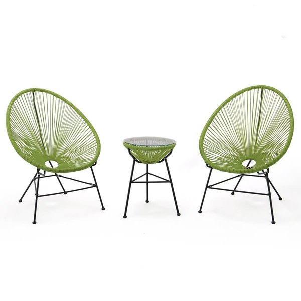 Patio Trasero Montara Modern Outdoor Acapulco Lounge Patio Set with Glass Top Table, Light Green - 3 Piece PA2439703